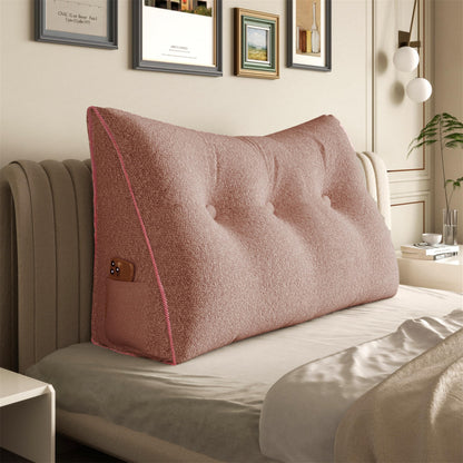 Melhany Queen Size Wedge Headboard Pillow with Side Pockets, Velvet Back Support Reading Pillow with Removable Washable Cover