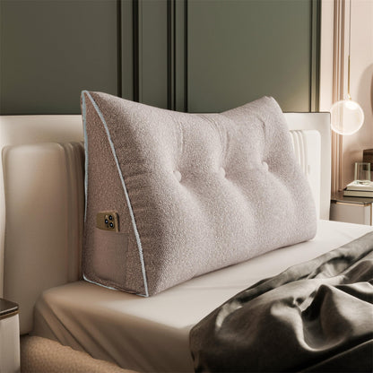 Melhany Queen Size Wedge Headboard Pillow with Side Pockets, Velvet Back Support Reading Pillow with Removable Washable Cover
