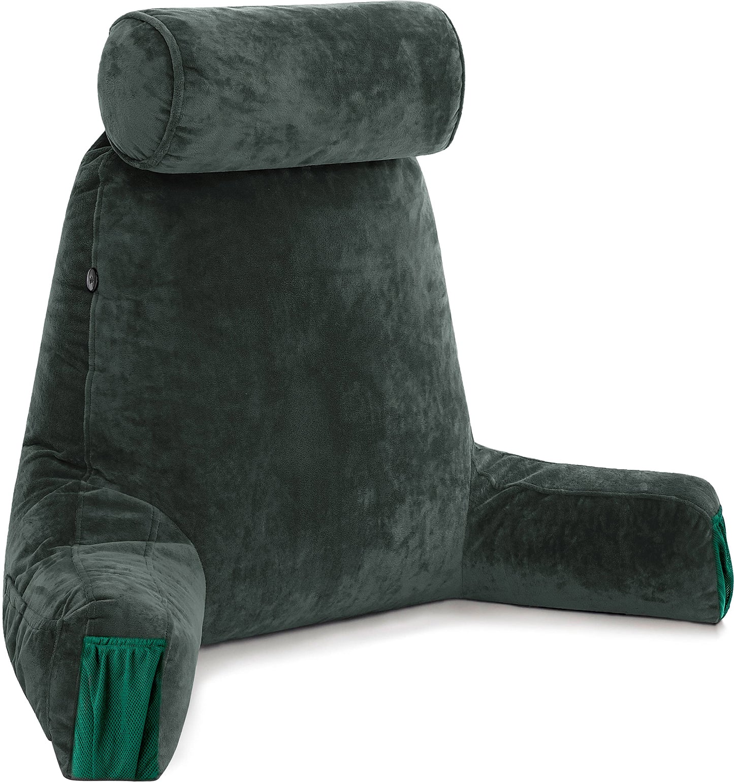 Melhany XX-Large Reading Pillow with Arms and Neck Roll, Shredded Memory Foam Bed Rest Pillow with Removable Cover and Side Pockets, Grey
